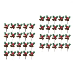 Decorative Flowers 40 Pcs Artificial Pine Cone Picks Berry Needle Stems Branches Christmas Crafts Supplies