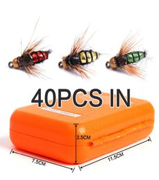 40pcsbox Fly Fishing Hook Fly Tying Fishing Lure Kit Dry Flies Hooks Feather Wing Artificial Bait Lures Set9321264