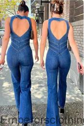 2023 Spring New Slim Fit Slim Fashion Street Style High Waist Denim Jumpsuit