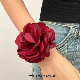 Link Bracelets Exaggeration Personality Cloth Fabric Large Flower Bracelet For Women Girl Vintage Party Sexy Jewelry Gift HUANZHI 2024