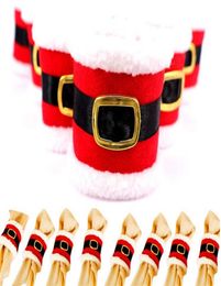 Christmas Santa Claus Belt Buckle Napkin Rings Wedding Banquet Dinner Decor Napkin Serviette Holders Table Decorations JK1910XB5836015