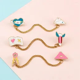 Brooches Metal Chain Stationery Enamel Pins Cartoon Ruler Pencil Envelope For Student Bag Shirt Lapel Badge Jewelry Gift
