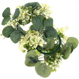 Decorative Flowers 2 Pcs Wreath Rings Candlestick Garland Wedding Wreaths Artificial Eucalyptus Mini Pillar