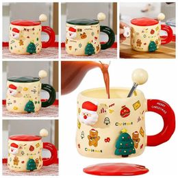 Mugs With Lid And Spoon Christmas Coffee Mug Novelty Ceramic Cup Milk Tea