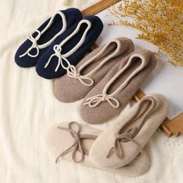 Slippers Cashmere Knitted Home Women's Shoes Soft Bottom Warm Keeping Comfortable 2024 Lace-up