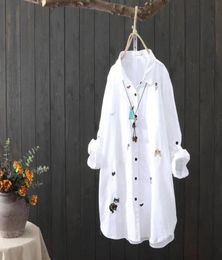 Plus Size Cotton Embroidery Women Loose Long White Shirts 2021 Spring Autumn Casual Ladies Blouse Female Tops Oversize Women0394472490