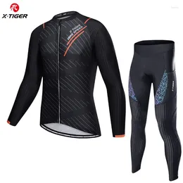 Racing Sets X-TIGER Men Bicycle Long Sleeves Suit Clothing Autumn Cycling Jersey Set Quick Dry Mountain Bike Clothes Sportswear