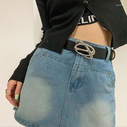 Belts Black PU Leather Belt Men Women Punk Gothic Irregular Metal Pin Buckle Waist Jeans Pants Decorative Waistband Unisex