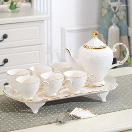 Teaware Sets Porcelain Embossing European Style High Quality Home Decoration Living Room Water Cup Kettle Afternoon Tea Ceramic