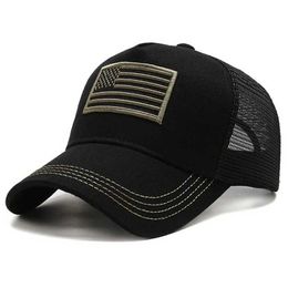 Ball Caps US Flag Net Baseball Hat Summer Breathable Mens Tactical Unisex Hip Hop Outdoor Sports Truck Q240404