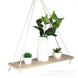 Decorative Plates 1pc Wooden Wall Shelves Rope Swing Hanging Plant Flower Pot Tray Morden Indoor Home Decoration Simple Design