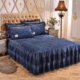 Bedding Sets 3/5-Pieces Lace Fleece Quilted 160X200cm Bedskirt Ultra Soft Warm Red Blue Set Bed Cover Bedspread Pillow Shams