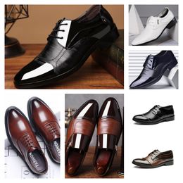 Designer Luxury Multi style leather men black white casual shoes, large-sized business dress pointed tie up wedding shoe