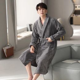 Home Clothing Men Winter Warm Robe Gown With Belt Coral Fleece Sleepwear Thick Nightgown Turn-down Collar Kimono Bathrobes Intimate Lingerie