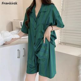 Home Clothing Striped Pajama Sets Women Vintage Simple Temperament Half Sleeve Korean Style Advanced Cozy Nighty Fashion Homewear Summer