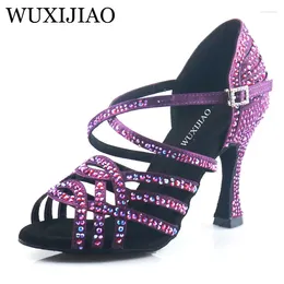 Dance Shoes WUXIJIAO Brand Latin Soft Soled Salsa Ballroom Ladies Mesh Cuban High Heels