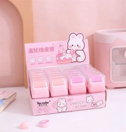 Eraser 24 pcs/lot Kawaii Rabbit Roller Eraser Cute Writing Drawing Rubber Pencil Erasers Stationery For Kids Gifts school suppies
