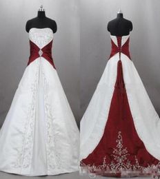 2020 new Strapless Satin Embroidery Red And White Wedding Dresses Zuhair Murad Lace Up With Sweep Train Bridal Wedding Gowns Custo7720906