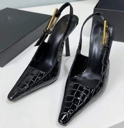 Brand Designer lee Sandals Square pointed exposed heel high heels with geometric slim design adjustable buckle and exposed heel strap