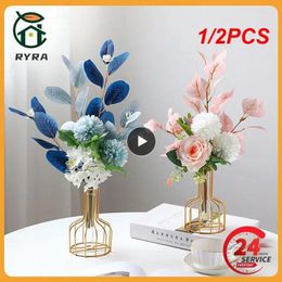 Vases 1/2PCS Golden Hydroponics Vase Decoration Living Room Table Desktop Dried Flowers Flower Arrangement Green