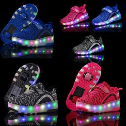 Shoes Child Boy Girl 2 Wheels Roller Skate Shoes Flash Sneakers Deformation Parkour Runaway Kids Outdoor Indoor Breathable Shoes Gift