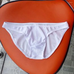 Underpants Men Ice Silk Skin-friendly Briefs Sexy Bulge Pouch Panties Solid Colour Breathable Sweat Low Waist Underwear Lingerie