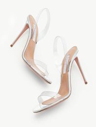 summer Popular Brands Aquazzuras PVC womens sandals So Nude Plexi Sandal Heels crysta buckle party wedding dress shoes heel back s9737429