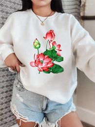 Women's Hoodies Flower Floral Sweet 90s Long Sleeve O-neck Fleece Print Pullovers Fashion Clothing Female Women Graphic Sweatshirts