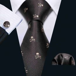 Neck Ties Brown Skull Fashion Men Tie Necktie Gravat Handkerchief Cufflinks Set Silk Ties For Men Suit Party Business Gift Barry.Wang 240407