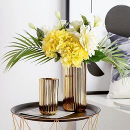 Vases European Gold Ceramic Flower Vase Creative Arrangement Decoration Party Artificial Holder El Home Table Decor