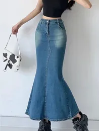 Skirts All Season Women's American Retro High Street Fashion Slim Waist Wrap Buttocks Fishtail Denim Skirt V631