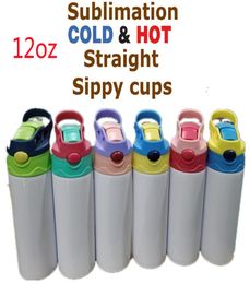12oz Sublimation Sippy Cup 350ml Stainless Steel Kids Water Bottle Heat Insulation Child Sports Flask with Bouncing Straw Lid A098766015