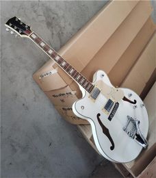 White SemiHollow Body Chrome Hardware 2 Pickups Electric Guitar with Big Tremolo BridgeRosewood FingerboardCan be customized5522980