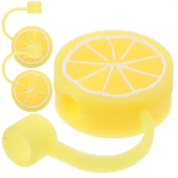 Disposable Cups Straws 3pcs Lemon Straw Covers Silicone Caps Drinking Cap For Stainless Steel