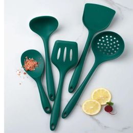Cookware Sets 1/5Pcs Green Colour Soup Spoon Silicone Heat Resistant Shovel Non-stick Cooking Tools Convenient Scoop