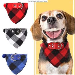 Dog Collars Pet Collar Plaid Bandana Scarf For Dogs Cat Puppy Neckerchief Adjustable Leather Small Medium Large