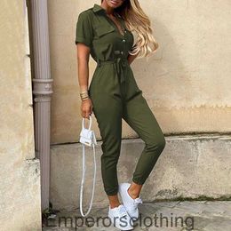 Large size fashionable casual solid Colour slim fit high waisted lace up jumpsuit for women