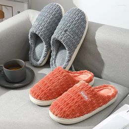 Slippers Women Plush Letter Print Soft Non-slip Sole Flat Flurry Slipper Warm Winter Couples Men Indoor Home Cotton Shoes