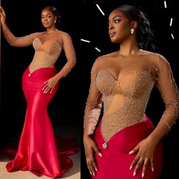 2024 Plus Size Prom Dress Evening Gowns Illusion Mermaid Beaded Formal Gowns for Women Birthday Party Dress Engagement Gowns for African Black Girls Gala AM657