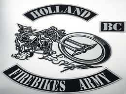 New Arrival HOLLAND FIREBIKES ARMY Embroidered Iron On For Jacket Vest Leather Sew on Any Garment Large Size Back Patch 1849225