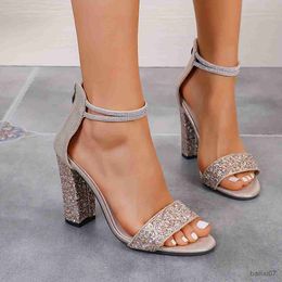 Dress Shoes Womens Glitter Design Block Heels Fashion Open Toe Dress Pumps Stylish Back Zipper Heels