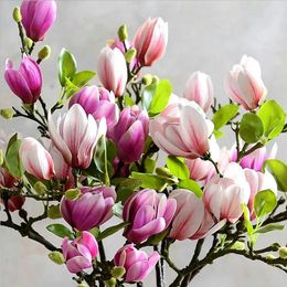 Decorative Flowers White Magnolia Bouquet Artificial Fake Flower Branch Wedding Decoration DIY Party Garden