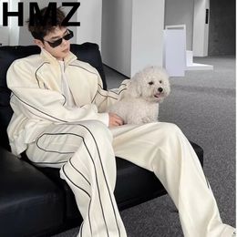 HMZ Trend Men Sport Sets Casuals Sweat Suit Solid Colour Sweatshirt Fashion Male Leisure Hip Hop Oversized Casual Suits 240326