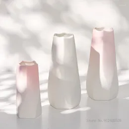 Vases Nordic Modern White Gradient Pink Ceramic Dried Flower Water Vase Home Living Room Bedroom Decoration Arrangement