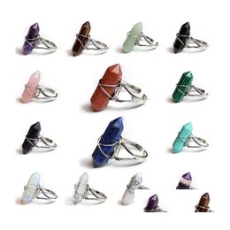 Solitaire Ring Hexagonal Prism Rings Gemstone Rock Natural Crystal Quartz Healing Point Chakra Stone Charms Opening For Women Men Pa Dhsbw