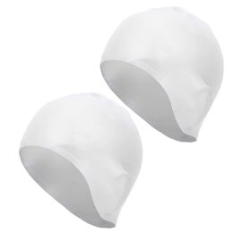 2Pcs White Swimming Hat Adults Waterproof High Elastic Silicone Ear Protection Swim Pool Supplies 240403