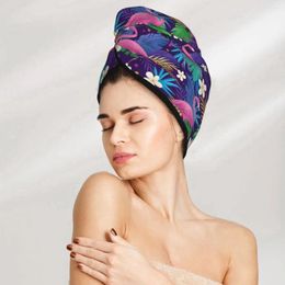 Towel Rapid Dry Colourful Tropical Flamingo Microfiber Anti Frizz Hair Quick For Girls Beach Shower Cap