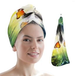 Towel Butterfly Green Leaves Stone Microfiber Quick Dry Hair Lady Cap Absorbent Head Bathing Tools