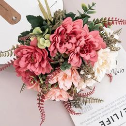 Decorative Flowers High Quality Silk Artificial Coral Dahlia Fake Flower For Luxury Home Wedding Bride DIY Vase Decoration Bouquet Party