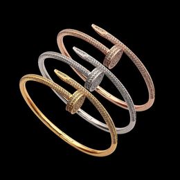 Cartes bracelet Titanium steel Jewellery nail shaped semi diamond bracelet womens Asian gold nail shaped full diamond bracelet